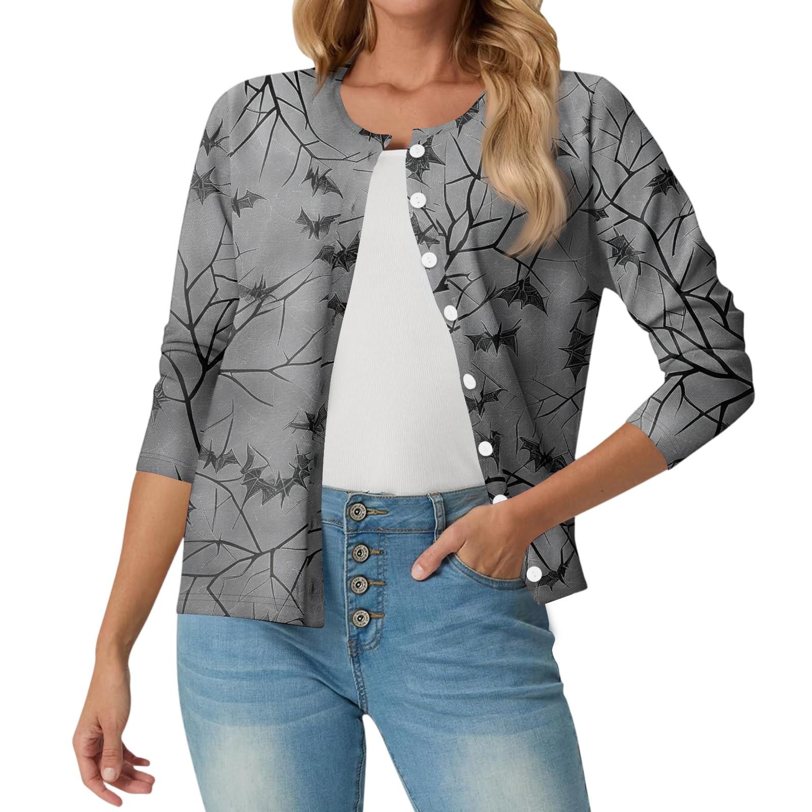 

Женский модный, повседневный, удобный кардиган-жакет с принтом на Хэллоуин XXL