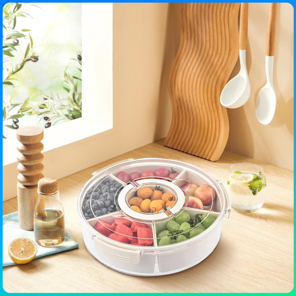 

Rotating Portable Snackle Box with Lid and Handle Portable Spinning Rounded Veggie Tray for Fruits Veggies Snacks Keep Food Cold China Mainland