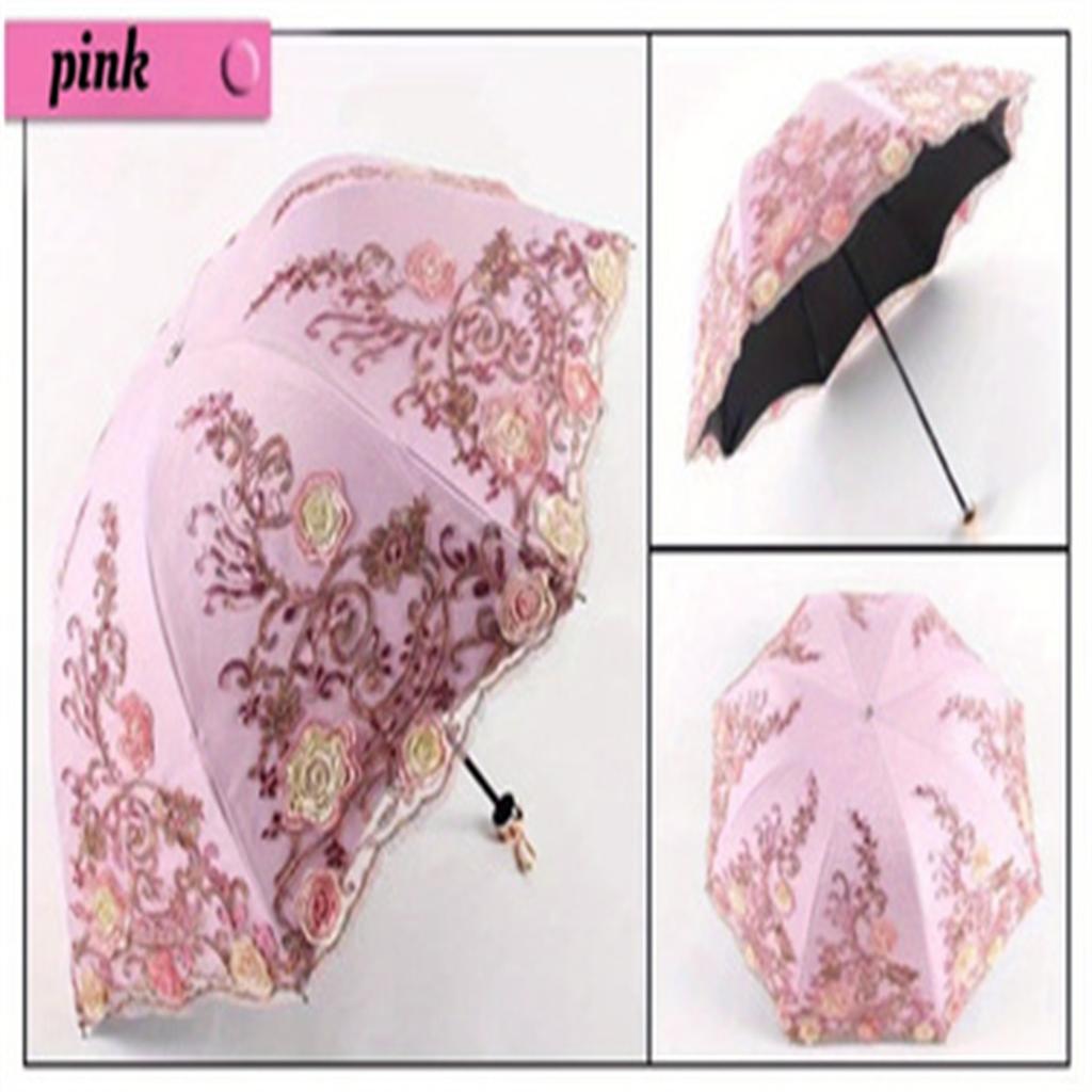Premium 1pcs Lace Embroidery Parasol Anti-UV Folding Umbrella UPF50+ Vintage Flower Embroidery Umbrella Princess Umbrella Gift Umbrella