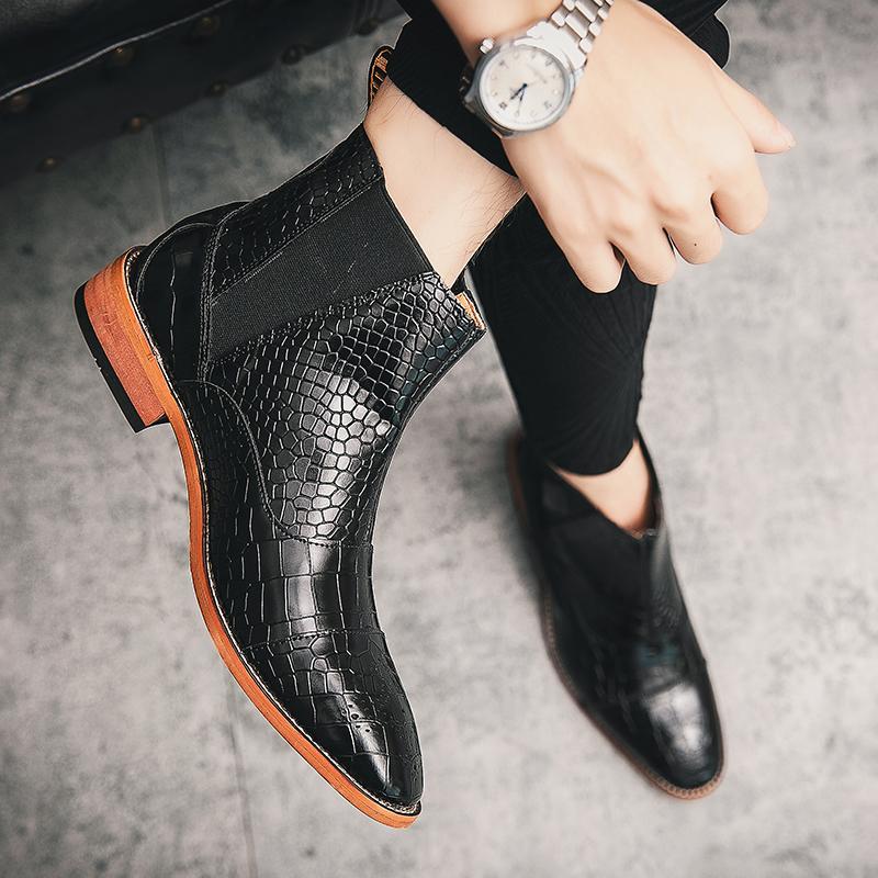 Formalne buty wizytowe męskie modne skórzane buty biznesowe luksusowe botki do kostki codzienne buty biurowe męskie oryginalne designerskie botki typu chelsea