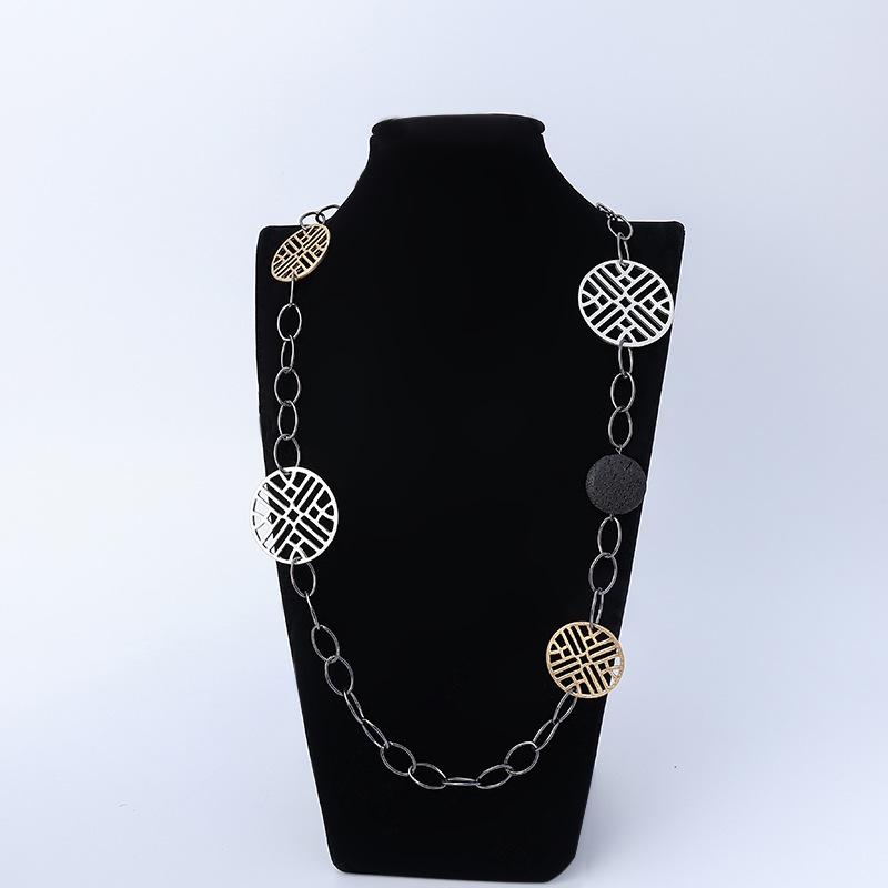 Women'S Sweater Chain Fashion Exaggerated Versatile Element Metal Brushed Long Necklace