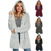 Fleece Jackets for Women Oversized Button Down Fuzzy Hooded Coat Casual Long Sherpa Outerwear with Pockets