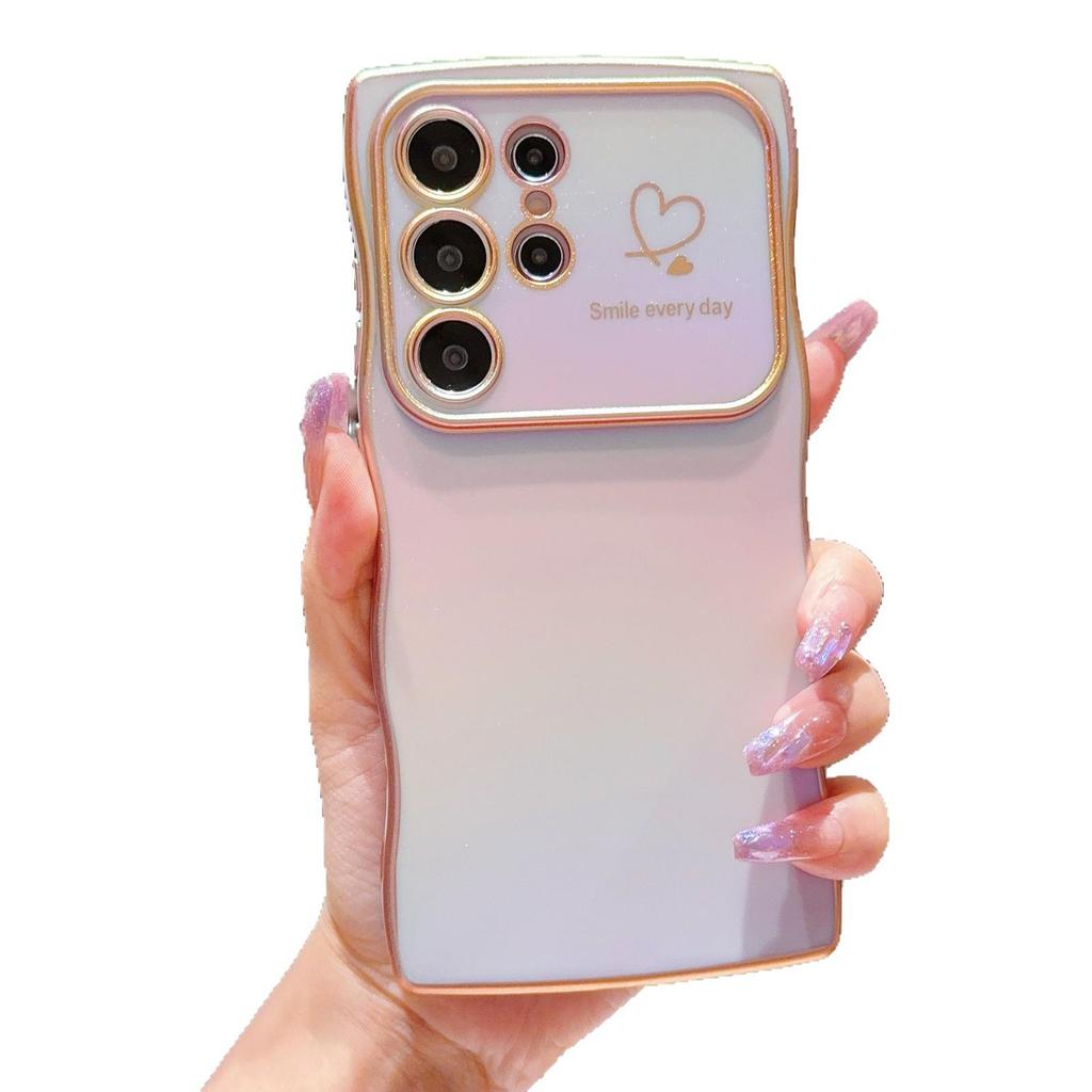 Silk Colorful Big Waves Samsung S25 Ultra Case - Electroplated Love Heart Protective Cover for S24 FE