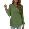 Women's Casual Fashion Round Neck Loose T-Shirt Solid Colour Long Sleeve Top