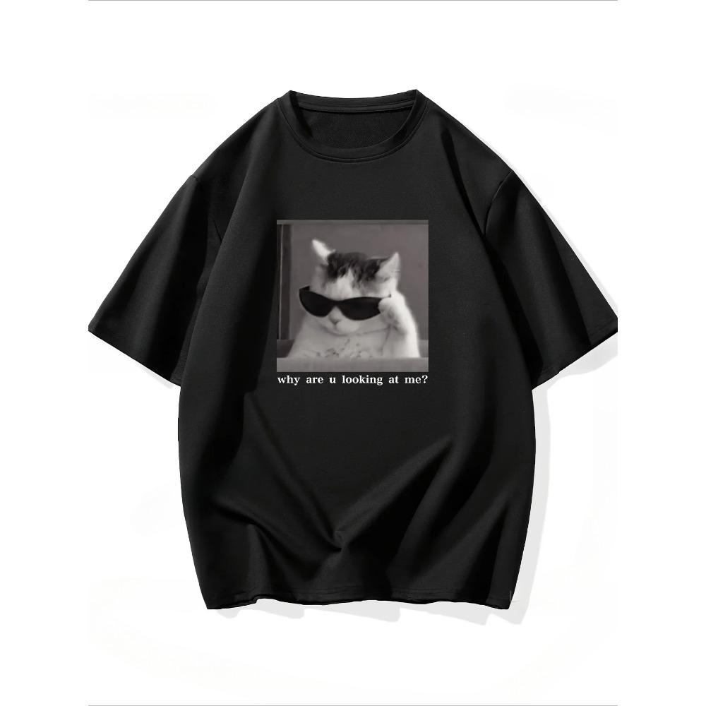

Why Are U Looking At Me Funny Cat Print Stretch Tshirt Women s Harajuku Short Sleeve Casual Women s Tshirt Clothing S