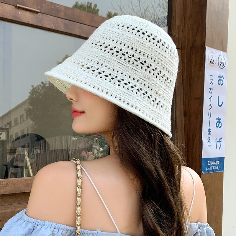 

Women Summer Fashion Wide Brim Hollow Out Breathable Crochet Bucket Sun Hat Outdoor Casual Versatile Wear Panama Hat белый