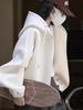 Women's 2024 White Velvet-Lined Hooded Zip-Up Sweatshirt: Cozy, Thick, Loose-Fit Jacket for Autumn/Winter