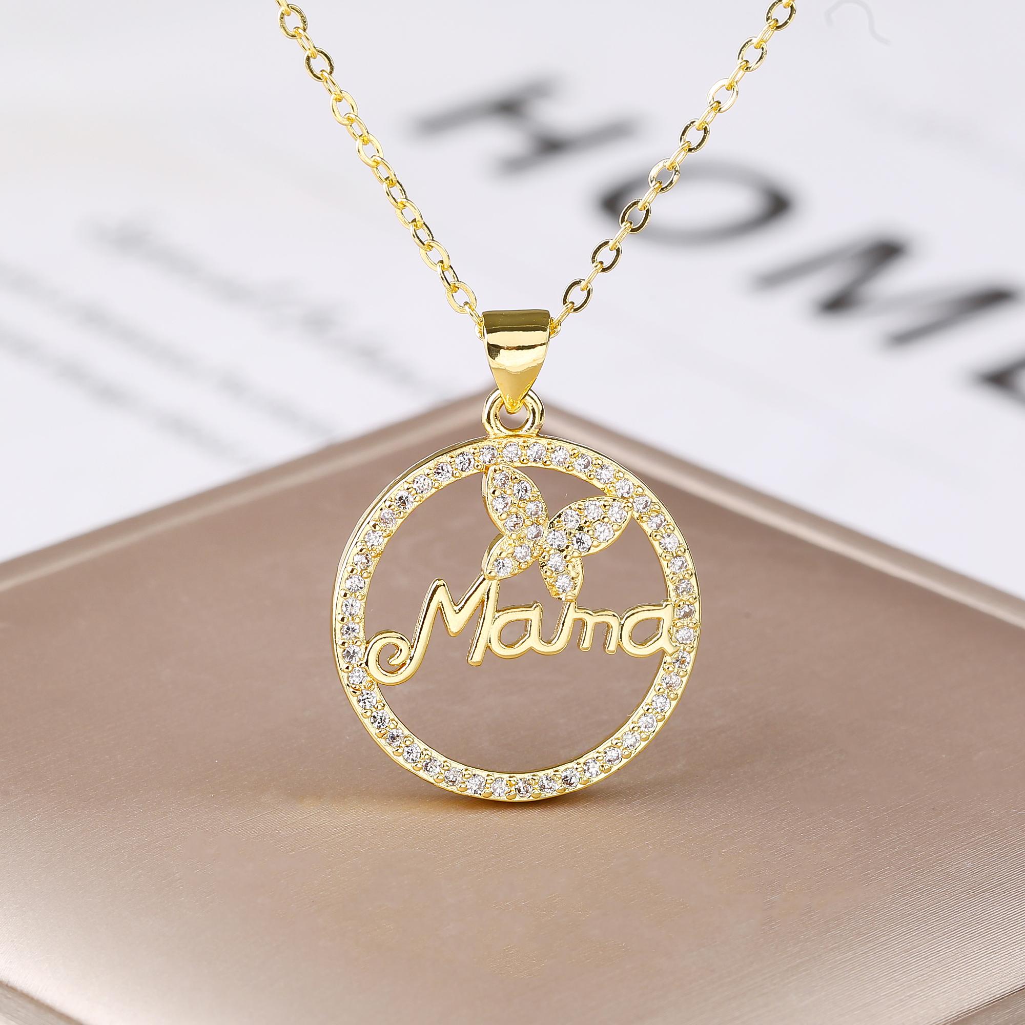 

Luxury High Quality Round Shape Mama Children Shine Zircon Pendant Necklace For Women Clavicle Chain Jewelry Mother s Day Gifts
