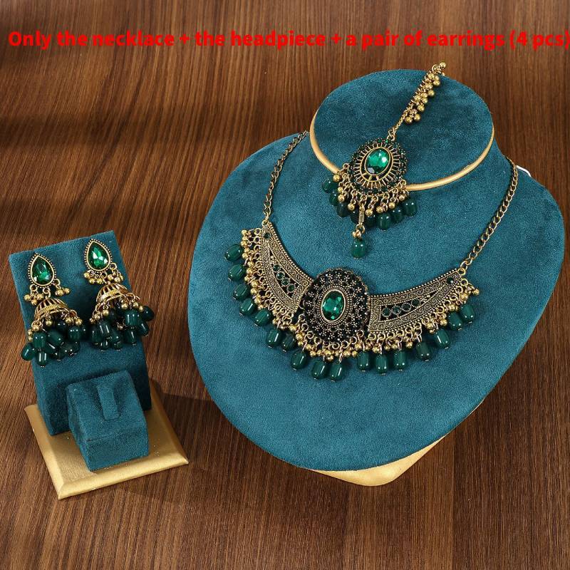 Geometric Bridal Headpiece Set With Metal Earrings And Necklace For Women