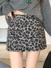 Autumn/Winter Leopard Print A-line High Waist Midi Skirt - Grey/Coffee