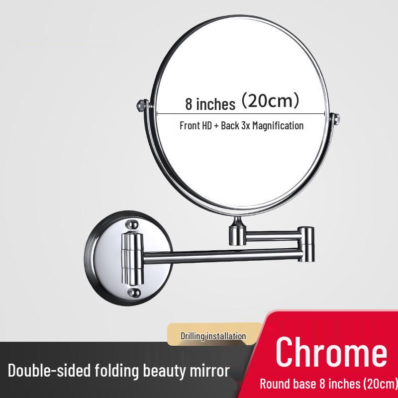 Wall-Mounted Folding Lighted Makeup Mirror for Bathroom or Dormitory
