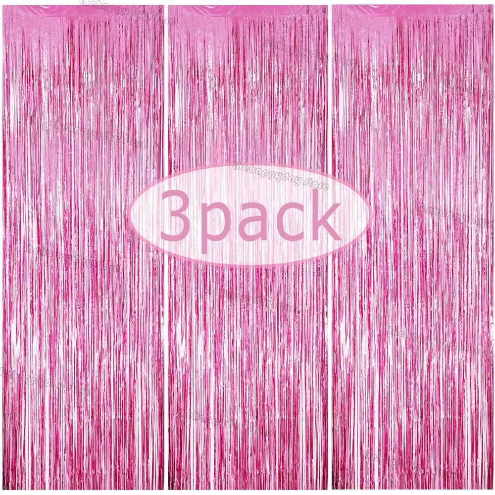 3Pack Valentines Day Party Backdrop Decorative Curtains Bachelorette Party Backdrop Metallic Foil Tinsel Fringe Curtain Christma
