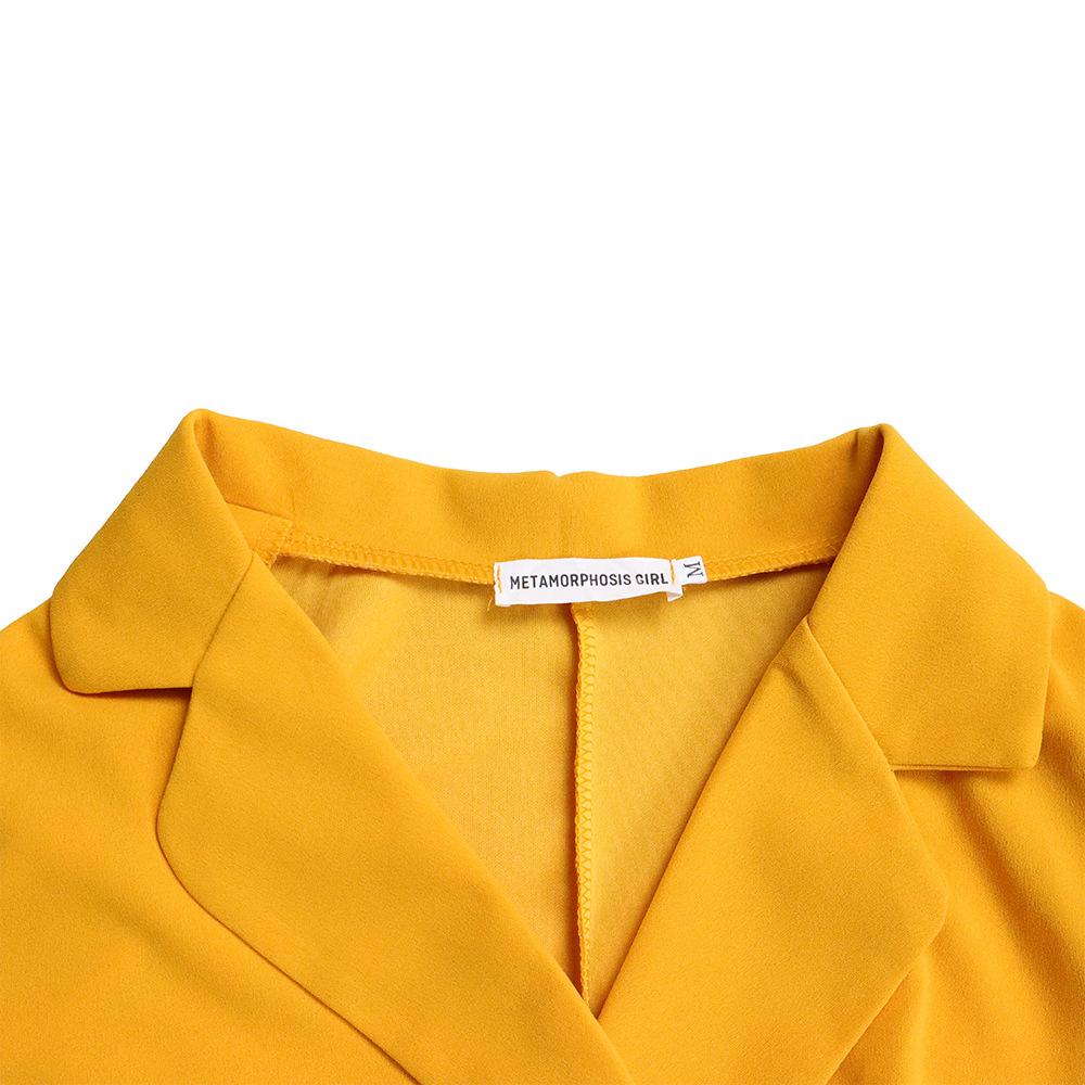 YYFS Women's Fashion Summer Spring Solid Color Print 3/4 Sleeves POLO Neck High Waist Casual Dresses