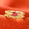 Huitan Newly Designed Red Cubic Zirconia Women Rings Statement Chain Design Gold Color Female Rings for Wedding Party Jewelry
