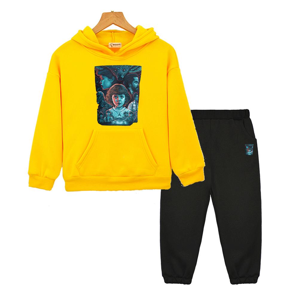 Stranger Things Print Anime Hoodie Fleece Sweatshirt Jacke Junge Mädchen Kapuzen-Sportsets 2-teilig Pullover+Hose Kinder Boutique Kleidung