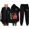 Unisex Winter Casual Sport Set With Anime Print Hooded Zip-Up Sweatshirt Jogger Pants Cotton Blend