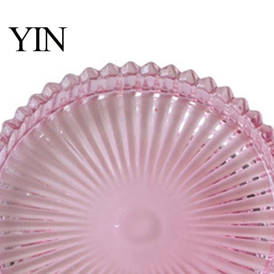 Glass Candle Holder Pillar Tray, Round Decorative Champagne Color Dish, Modern for Home Table Decor Vertical Pattern