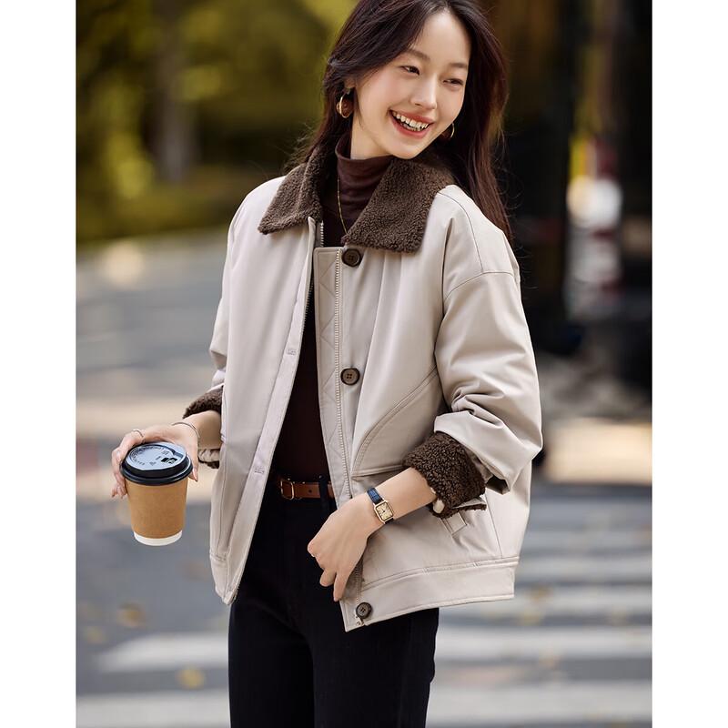 Women's Color Block Faux Lamb Wool Padded Jacket