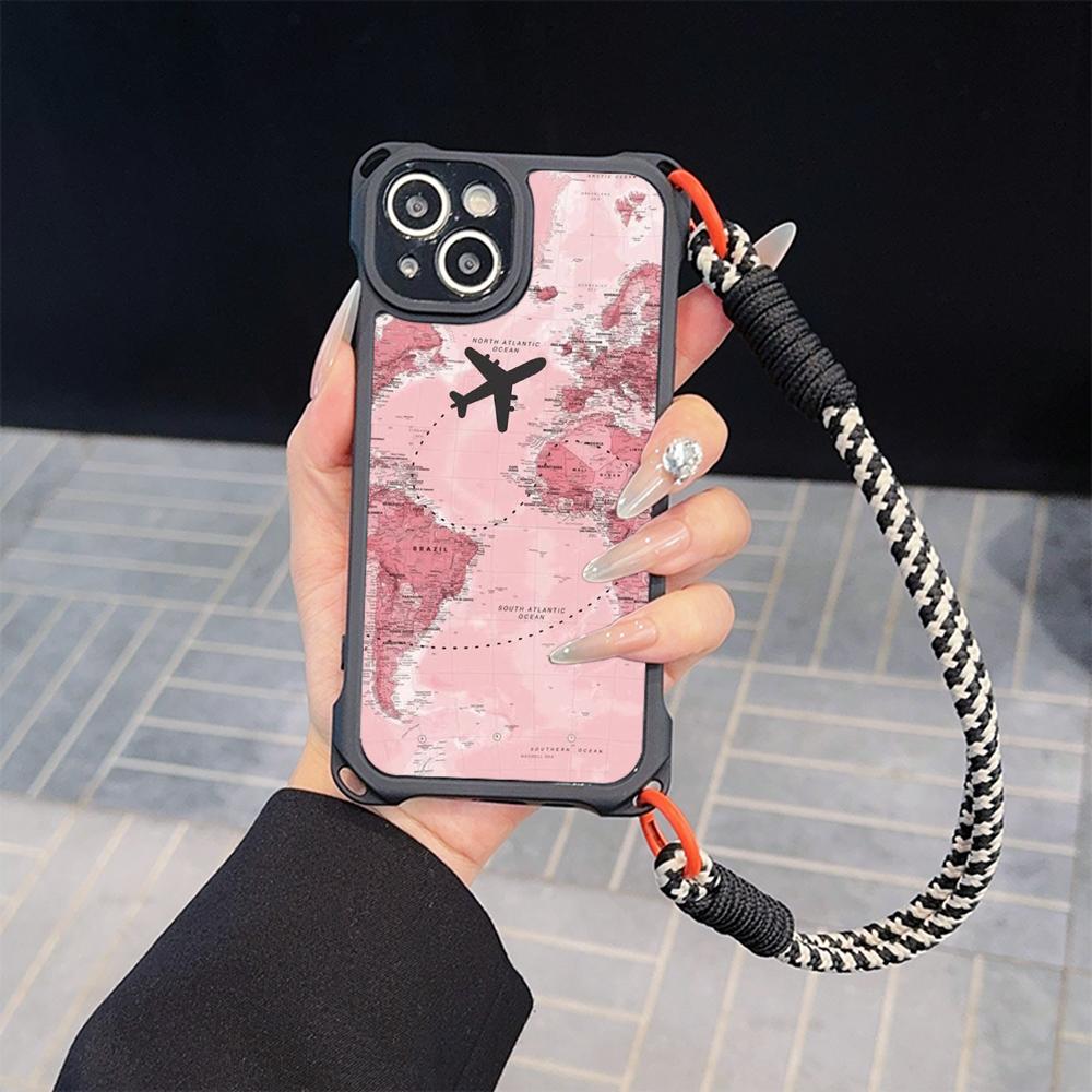 Soft Phone Cases for iPhone 16 15 13 12 11 14 Pro Max 7 8 Plus XR Four Corners Anti-Drop Protective Cover Optional Lanyard Rope N90 Maps art design