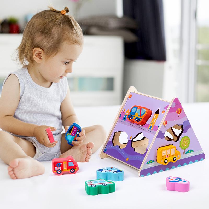 Early Education Building Block Matching Box, Children'S Cartoon Animal Traffic Fruit Cognitive Puzzle Wooden Toy