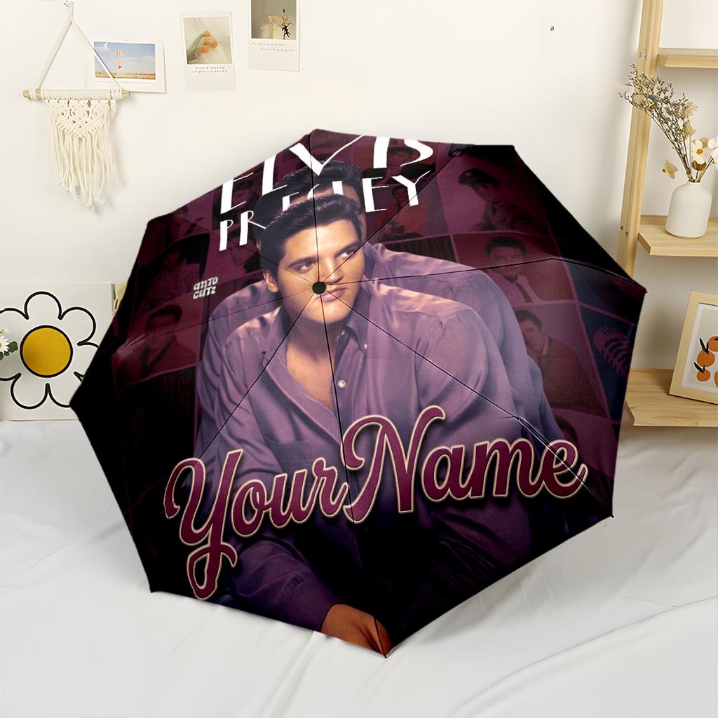 Elvis Customize Text Umbrella Compact Travel Automatic Umbrella with 8-Rib Compact Design for Outdoor Daily Use Stylish Accessory Spiritual Gift
