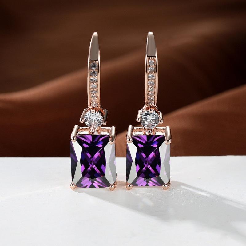 Wish explosive platinum micro-inlaid zircon square diamond quadrilateral stud earrings couple light luxury temperament jewelry