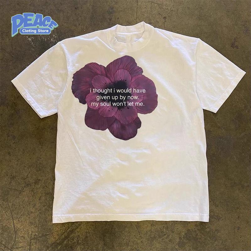 T-Shirt mit Blumendruck für Männer und Frauen 100% Baumwollshirt Sommer-Mode Lässig Bequem Kurzarm-Oberteil Pendeln Rundhals-T-Shirt