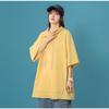 Women's Waffle T-shirt Summer Lapel Collar Drawstring Design Girls' Solid Tees Short Sleeve Casual Loose Oversized Tops