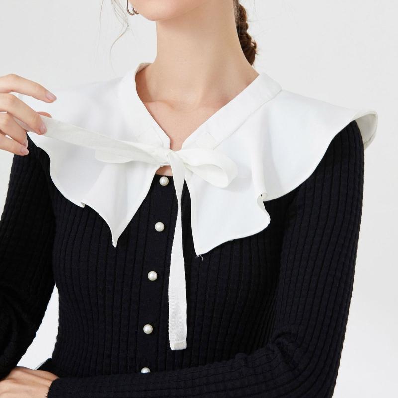 Women Girls Vintage Lolita False Fake Collar Shawl Sweet Ruffles Lace-Up Bow Decorative Necklace Choker Short Poncho