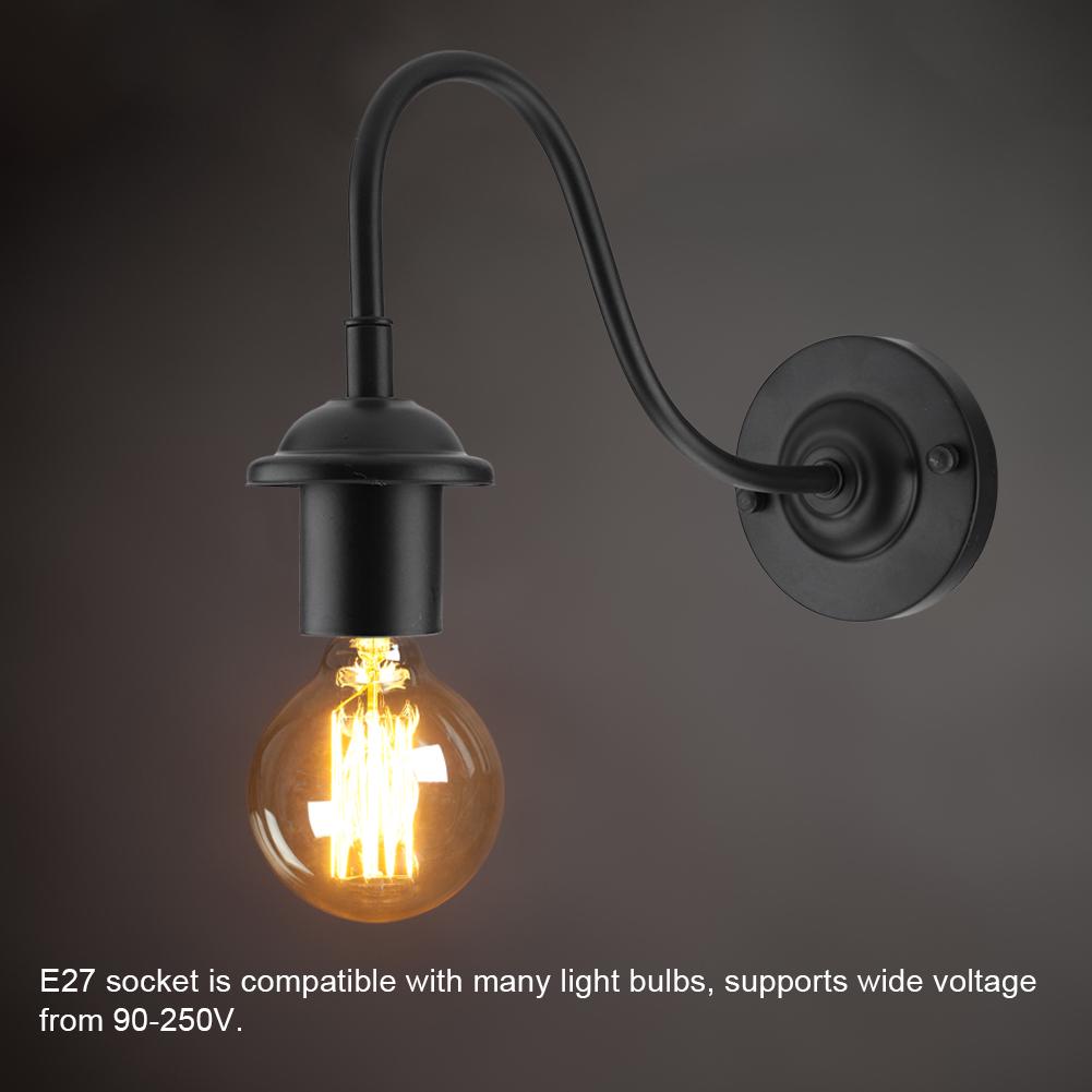 E27 Vintage styl Černá jednoduchá železná nástěnná lampa s nástěnným svítidlem 90-250V