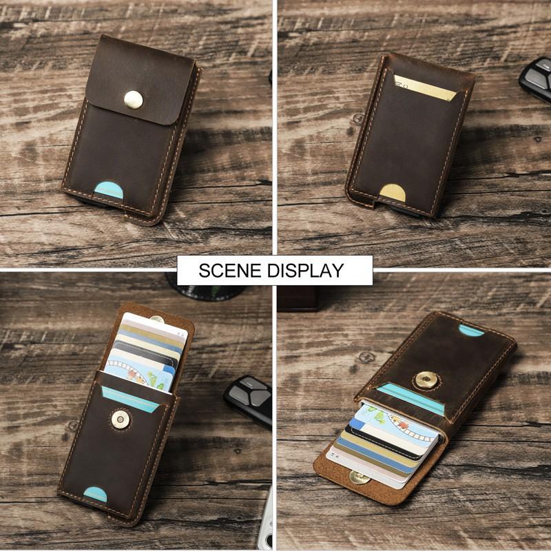 Crazy Horse Leather RFID Anti Theft Brush Automatic Card Box Leisure Fashion European American Trend Set Bag