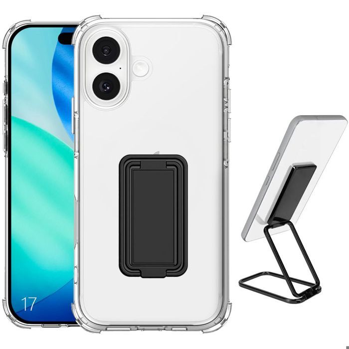 Coque Anneau - BOOLING - pour iPhone 17 - Silicone Ultra Slim Antichoc avec Support Métal Noir