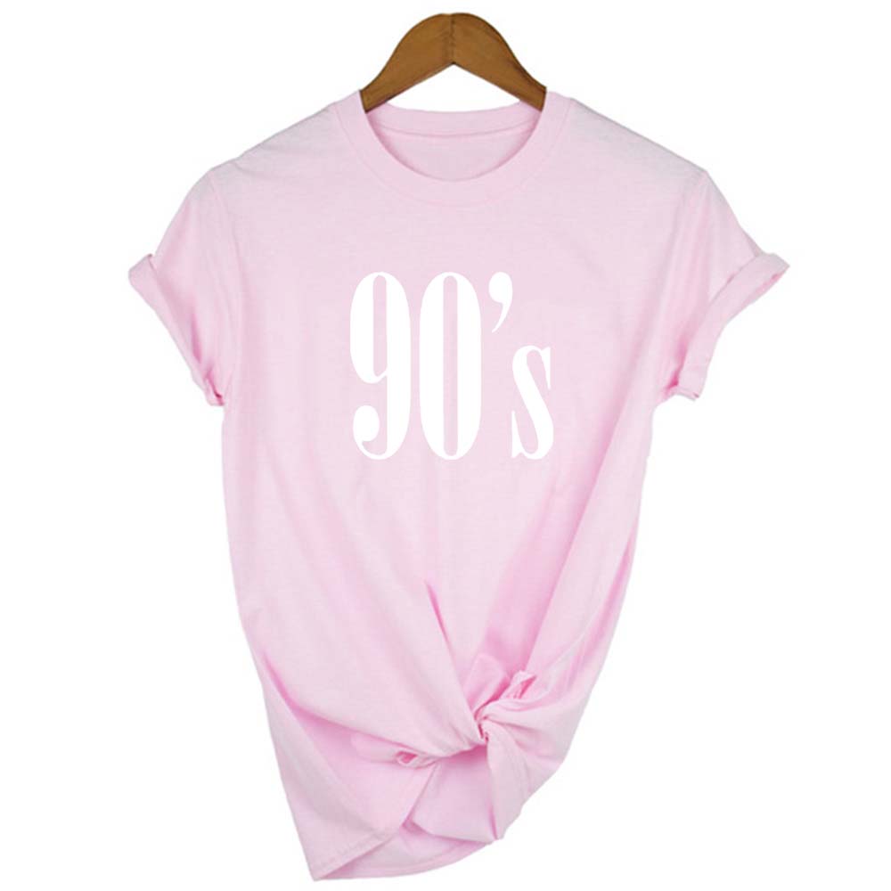 90 S Letter Printed Women Tshirt Casual T Shirt Short Print Regular O Neck Tops Shirts