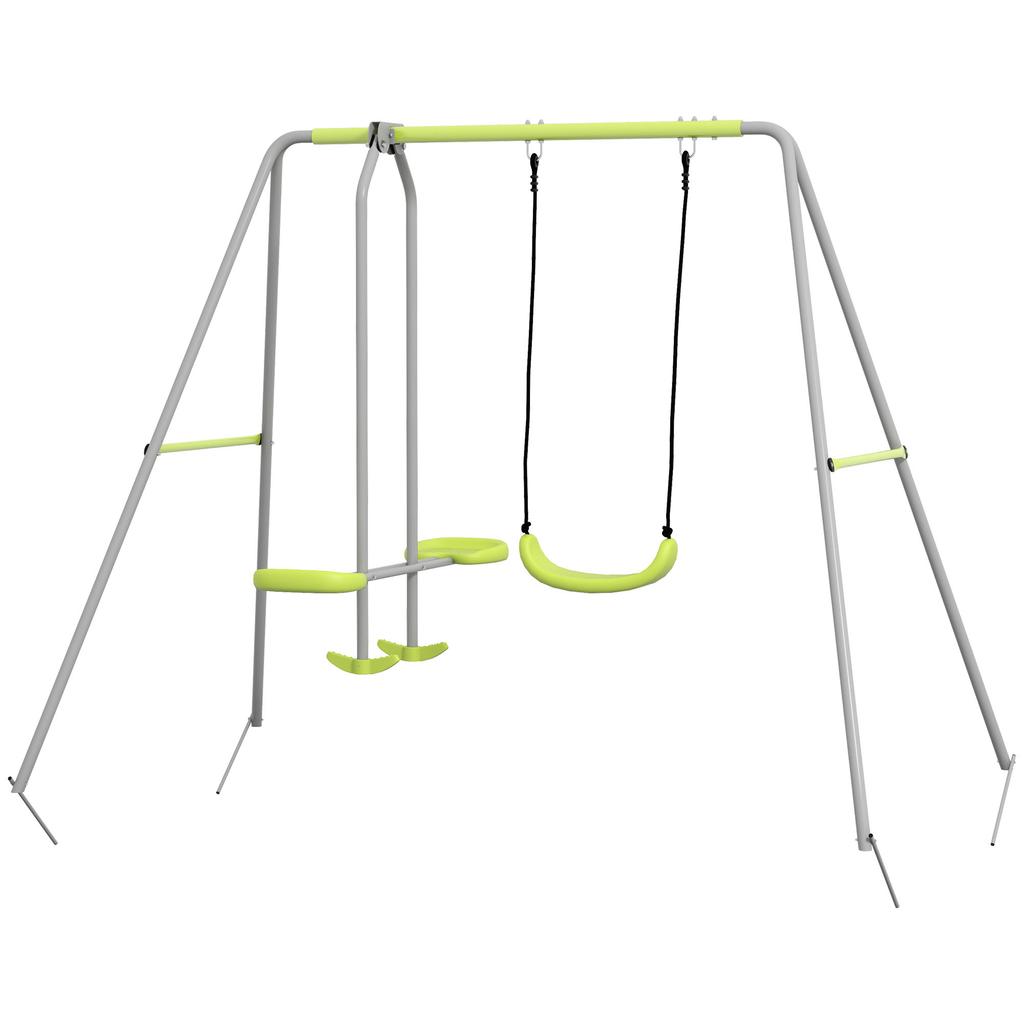 Altalena con 2 Punti di Ancoraggio con 1 Altalena e Sedile Faccia a Faccia 255 x 160 x 180 cm Max. Carico 135 kg Verde Grigio