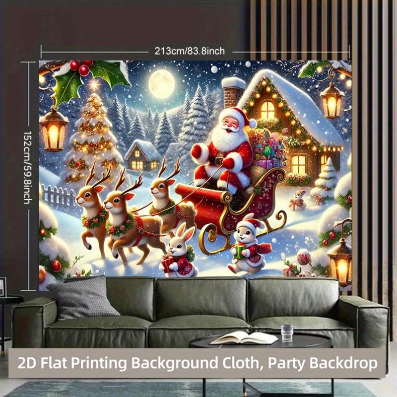 1 piece of 2D background fabric background fabric for "Santa Claus' Happy Reindeer Sleigh Journey" made of polyester
