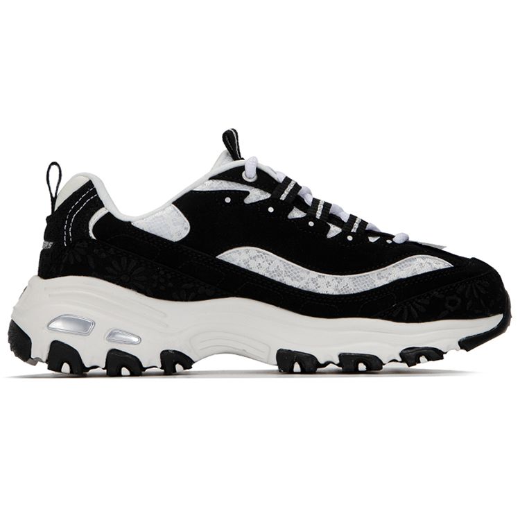 Skechers DLites 1.0 Synthetic Leather Mesh Comfortable Versatile Durable Breathable Mid-Top Dad Sneakers Women Sneakers Black White 896085-BKW