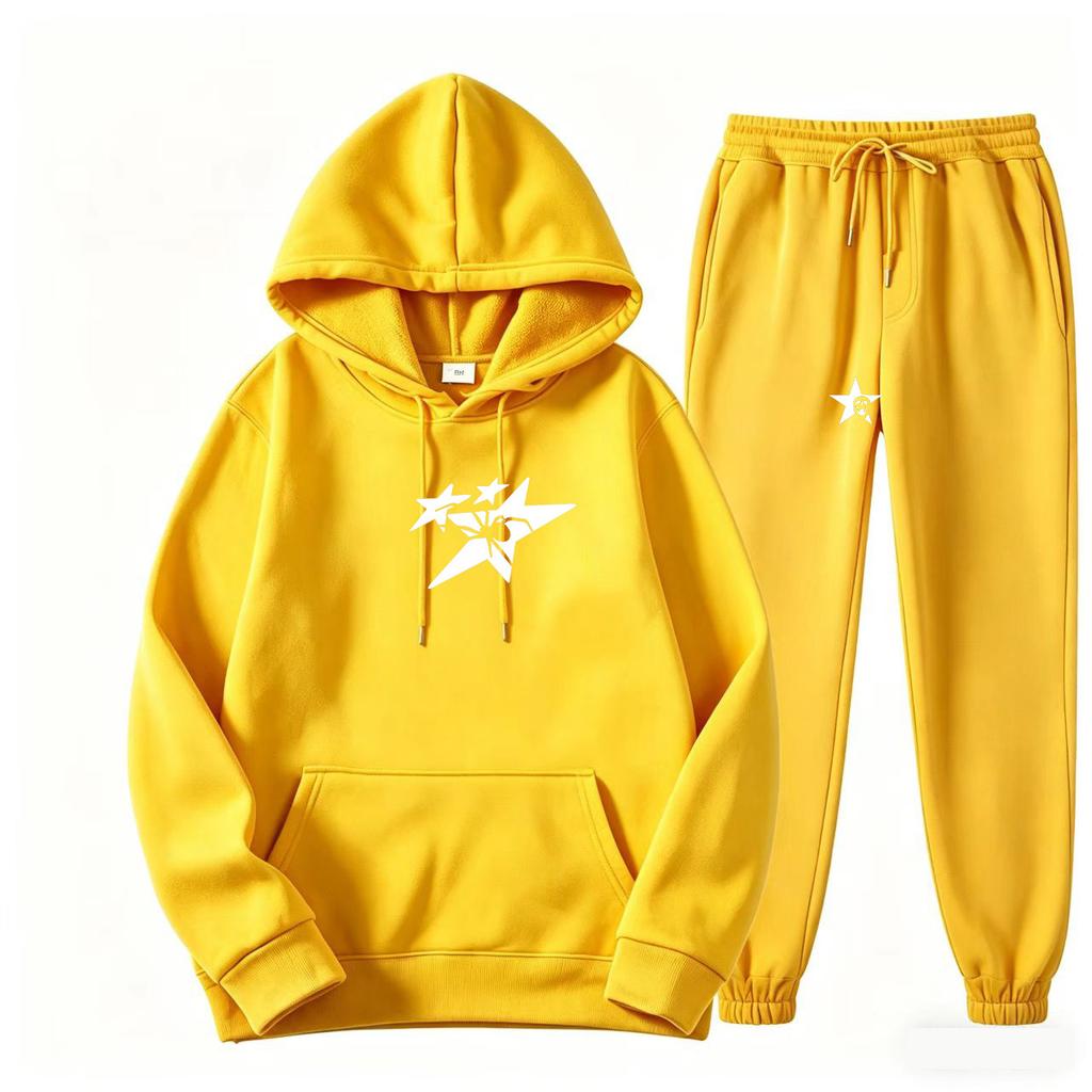 Direct supply Printed hooded sweater sweatpants set Loose casual men's sweater set Manufacturers have a large number of spot