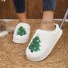 Unisex Christmas Tree Pattern Thick House Slippers for Indoor Winter Wear
