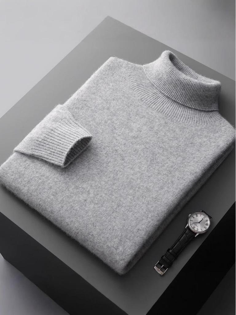 Spring & Autumn Men's Pure Wool Plus Size Knit Sweater - Versatile, Trendy, Lightweight.