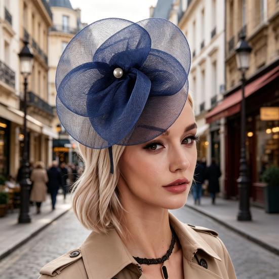 Women Fascinators Hat Headband Base Design Stable Non-Slip Lightweight Mesh Flower Shape Headgear Tea Party Hat Accessories