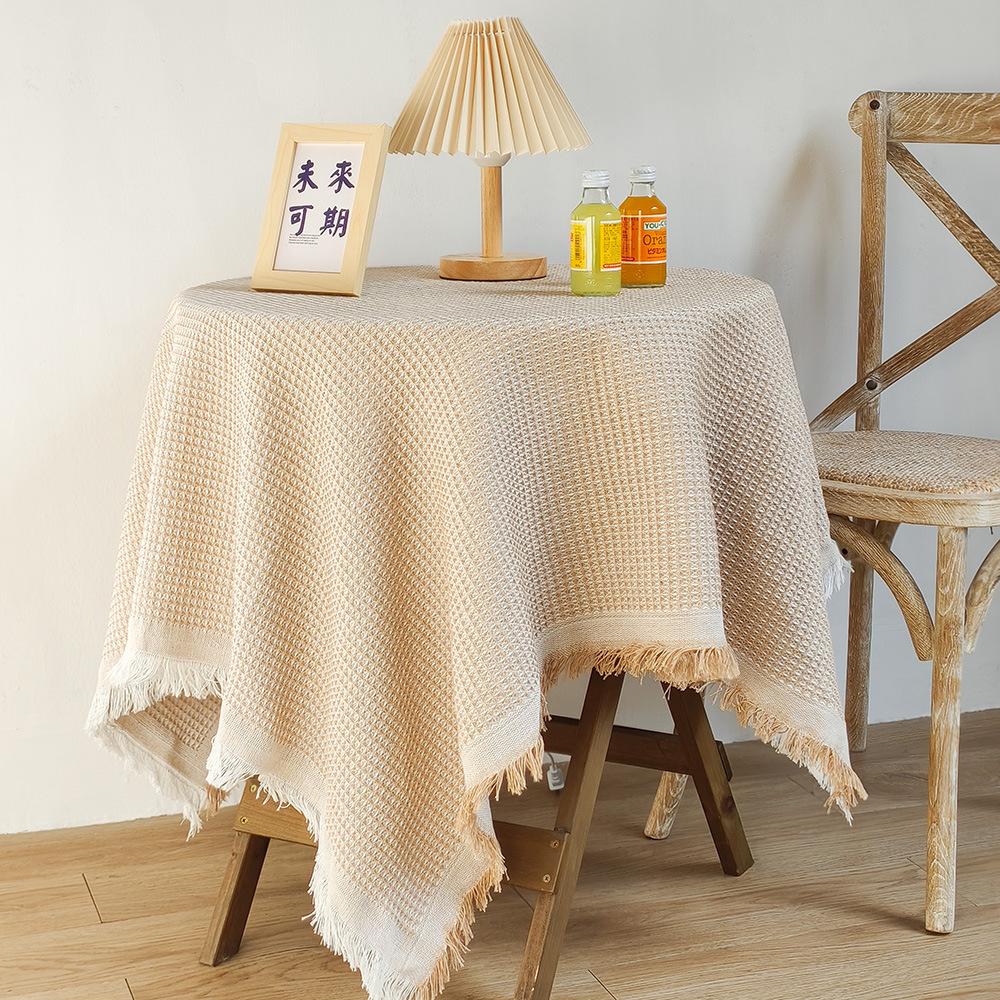 Cream Style Cozy Tassel Cotton Linen Tablecloth Photography Backdrop Prop Round Table Decoration Cloth Versatile Coffee Table Cover Dining Table Mat