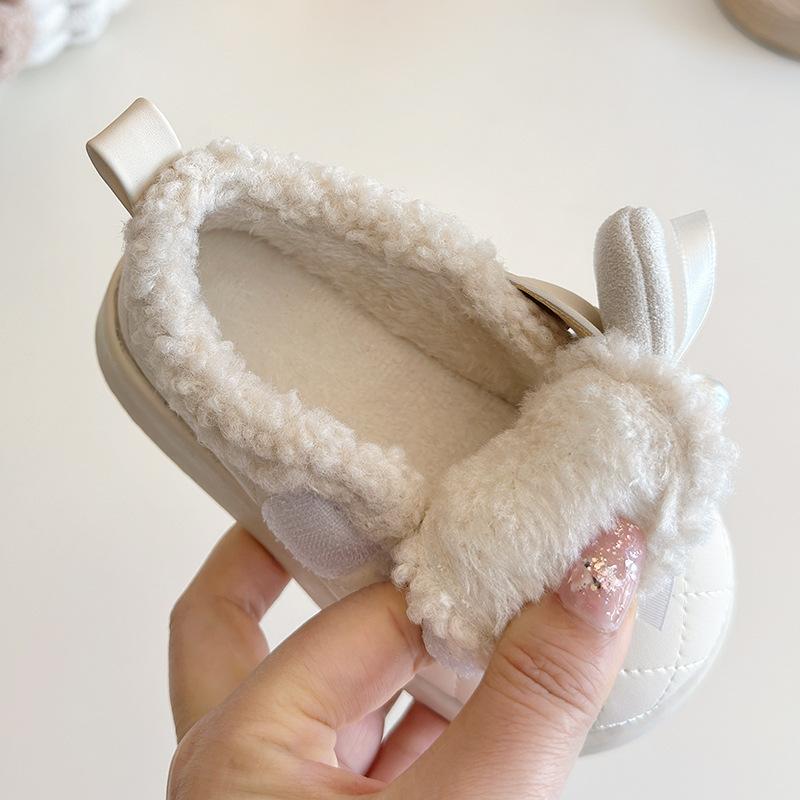 Children's Cotton Shoes Winter New Style Girls' Fleece-Lined Warm Baby Shoes Little Girls' Bowknot Princess Cotton Boots Trendy