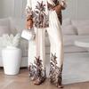 European & American Fashion Printed Cardigan and Wide-Leg Pants Set