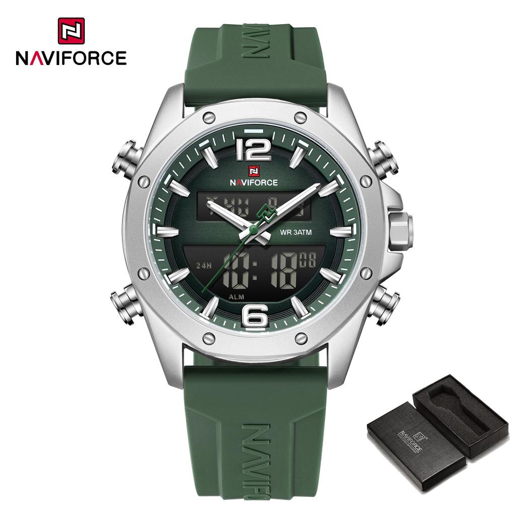 Naviforce Ceas Original Dual Time pentru Bărbați Ceas Digital LCD Ceas Quartz Dată Calendar Curea Silicon Impermeabil NF9264
