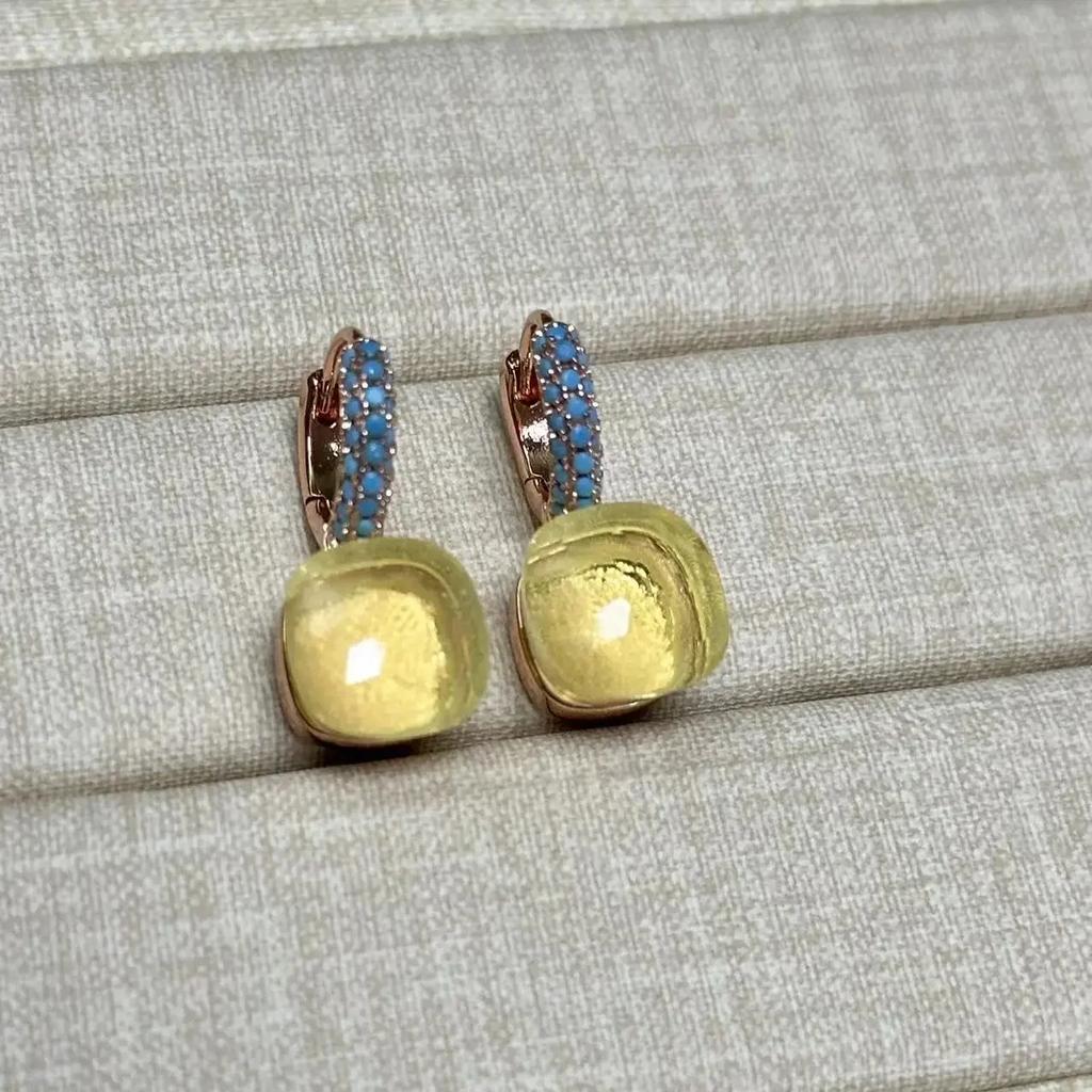 Boucles d'oreilles Nudo 10,6 mm Incrustées de Turquoise Zircon Pour Femmes Topaze Bleue Pendantes Carrées en Cristal Boucle d'oreille Bijoux de Mode Cadeau