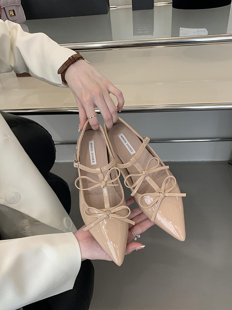 Butterfly-knot Pointed Toe Shoes Laides Comfort Elegant Dancing Party Wedding Shoes Moccasins Flat Shoes French Sandals Women