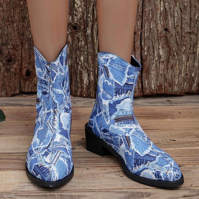 Women's Winter New Large Size Short Tube Back Zipper Autumn Round Toe Rubber Block Heel Low Heel Retro Tide