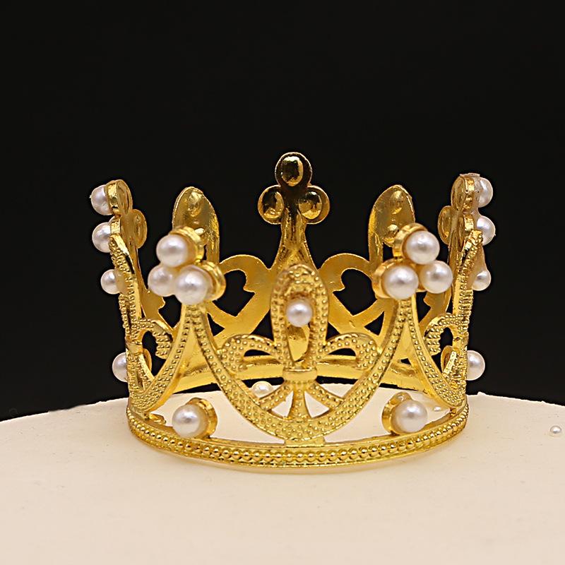 Children's Round Cake Crown Gift Baking Decoration Accessories Birthday Alloy Pearl Headdress Accessories Ornaments