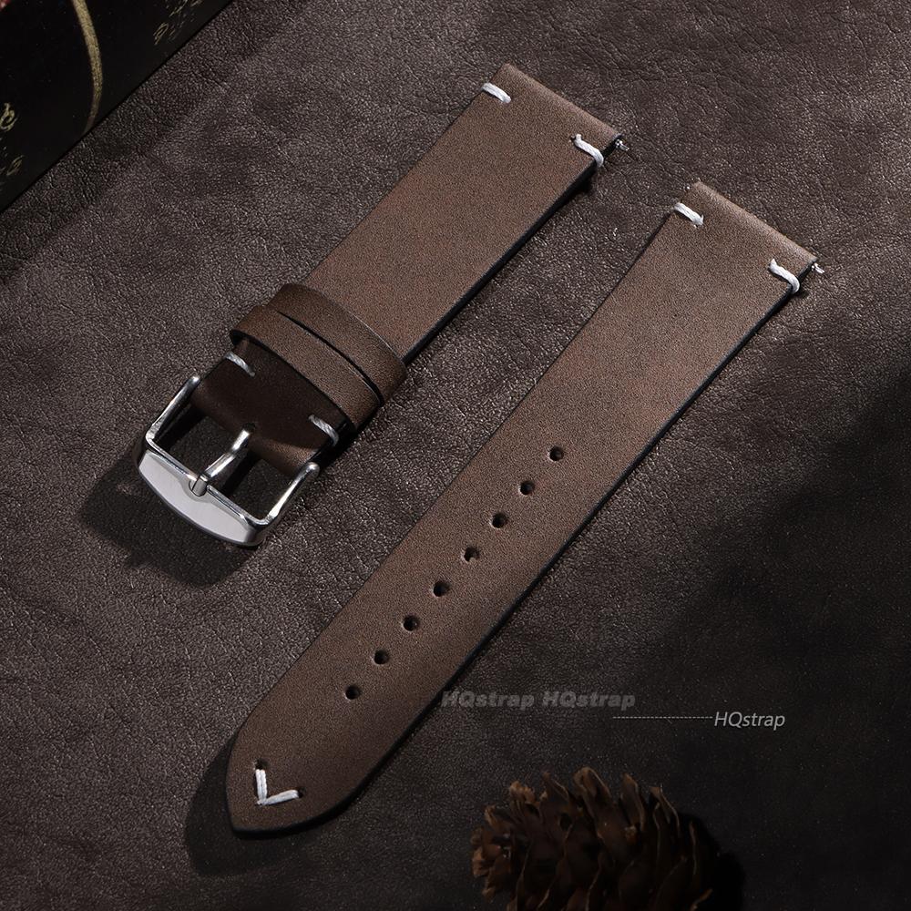 

Vintage Leather Watch Band 18mm 20mm 22mm Stitching Cowhide Strap for Seiko Smartwatch Wristband Handmade Quick Release Bracelet 22mm темно-коричневого кольору