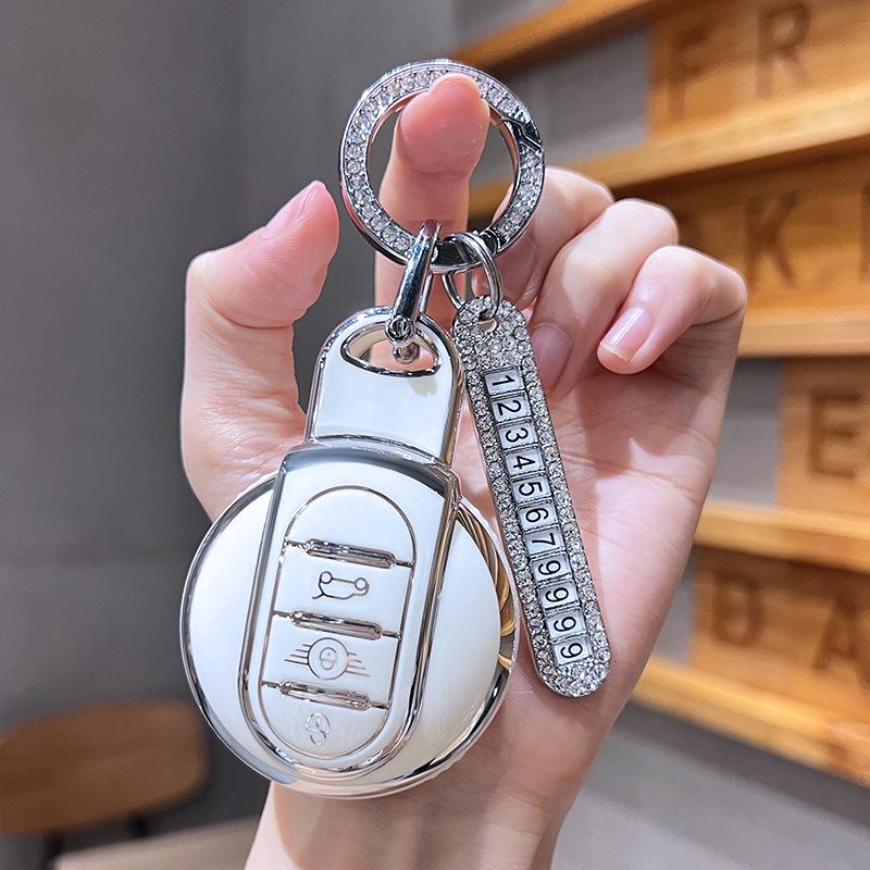 Mini Cooper Key Case: Cute Rhinestone Shell Buckle for Men & Women